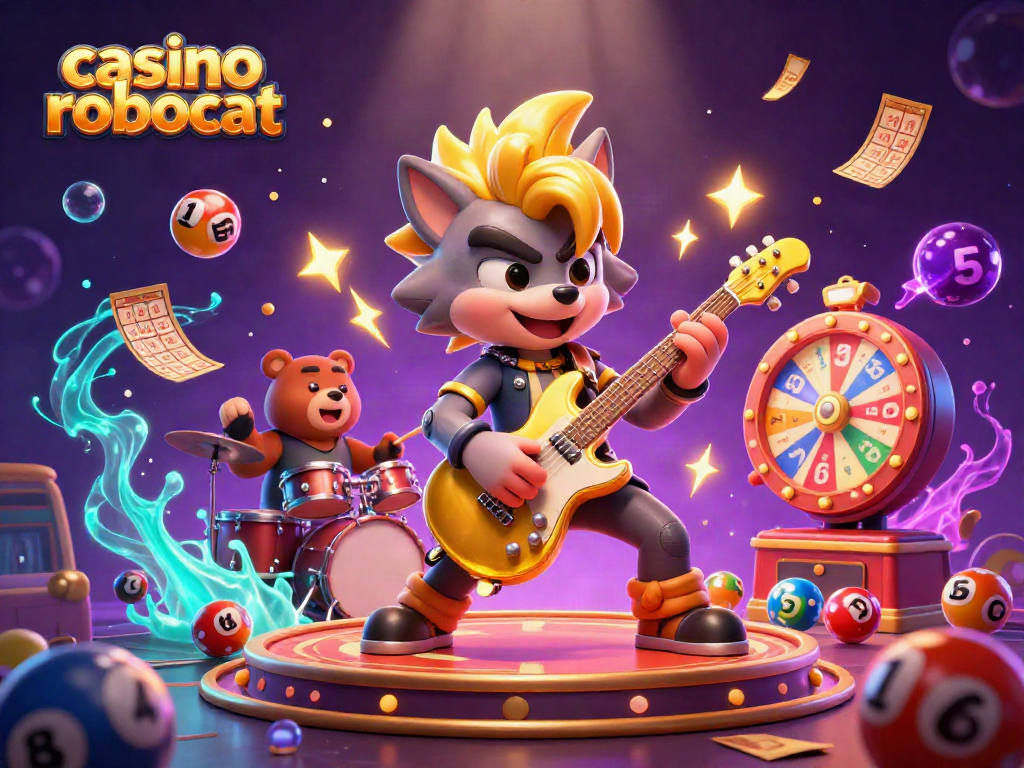 Experience vibrant action in casino robocat with a dynamic rock star wolf and thrilling game elements.