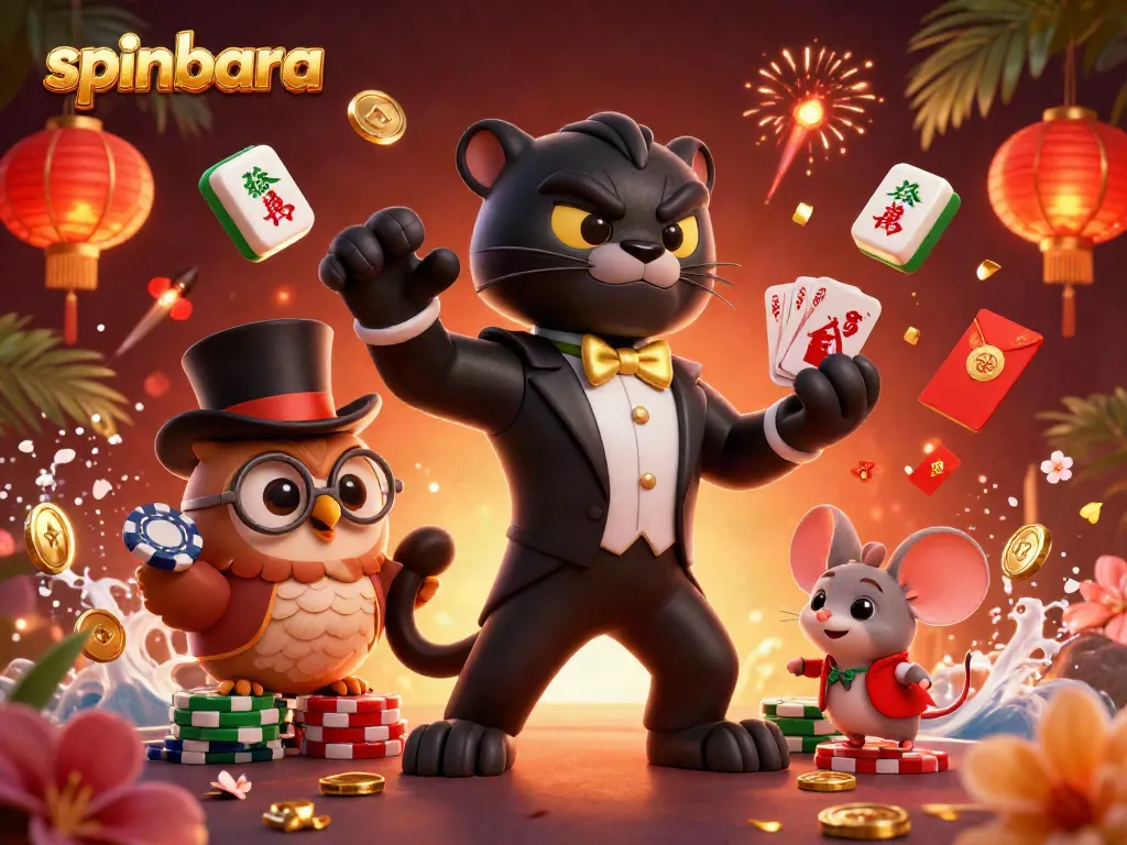 Engage with the spinbara casino experience featuring a stylish panther dealer and lucky characters.